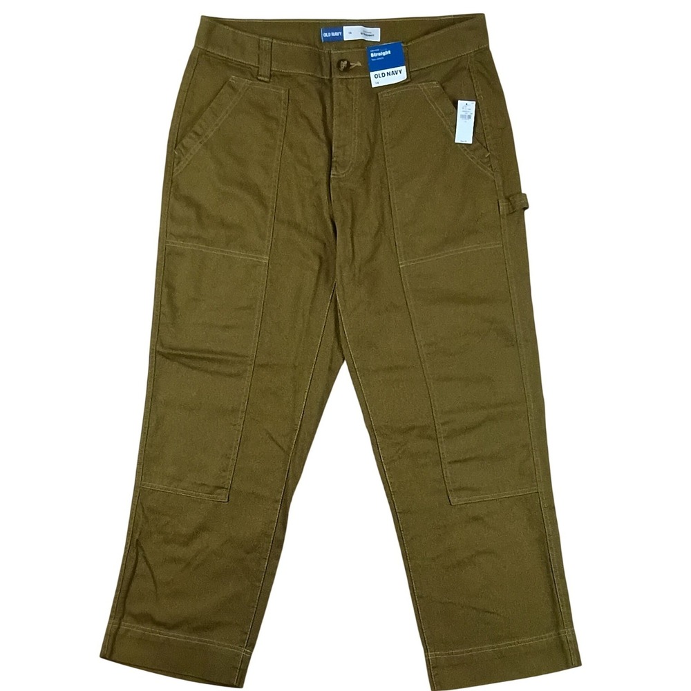 Old Navy High-Rise Straight Carpenter Women 14 36X30 Brown Utility Double Knee